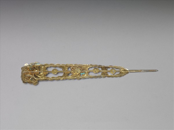 銀鍍金五福釵簪