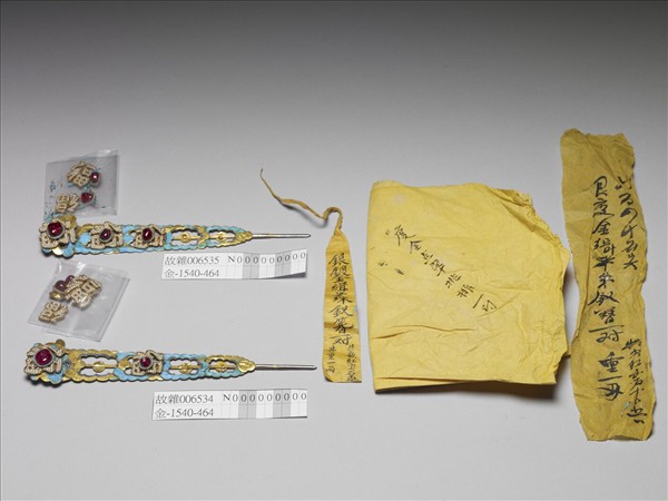 銀鍍金五福釵簪