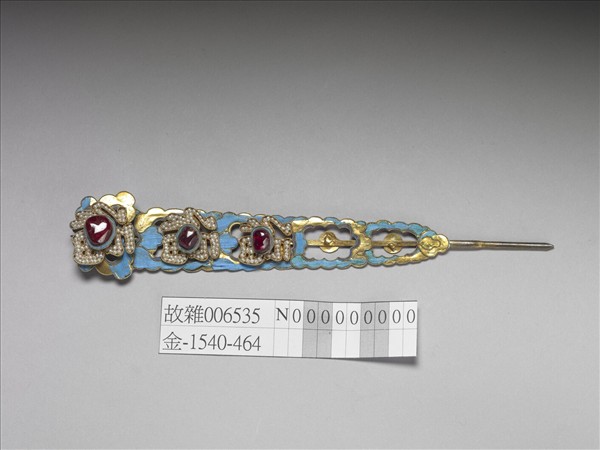 銀鍍金五福釵簪