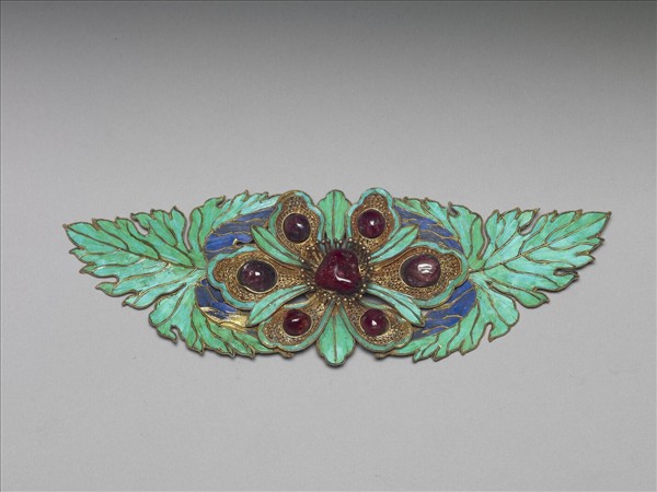 銀鍍金纍絲點翠嵌寶石葵花鈿花