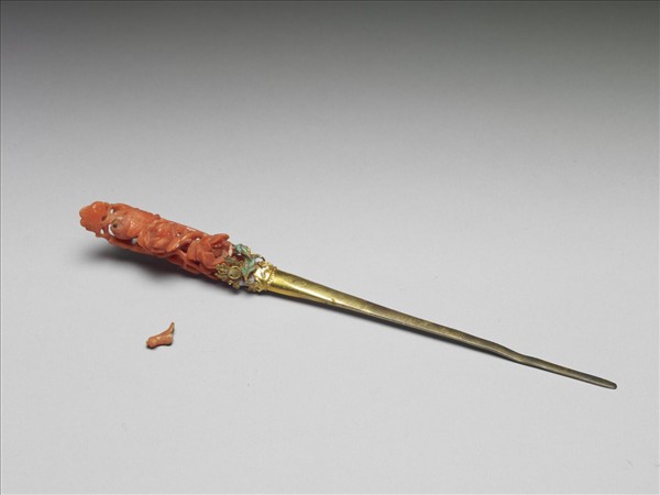 銀鍍金鑲珊瑚簪