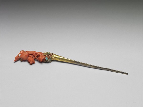 銀鍍金鑲珊瑚簪