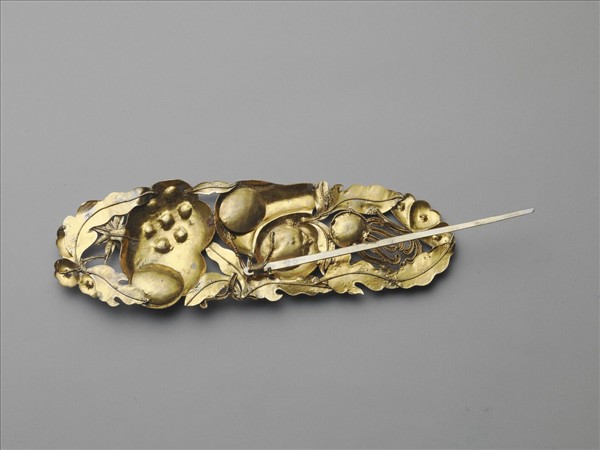 銀鍍金纍絲點翠嵌珠寶三多簪