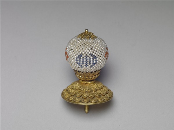 銀鍍金緝米珠萬福帽頂