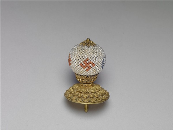 銀鍍金緝米珠萬福帽頂