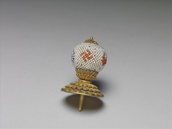 銀鍍金緝米珠萬福帽頂