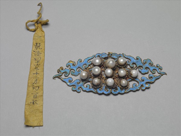 銀鍍金點翠嵌珠菊花結子