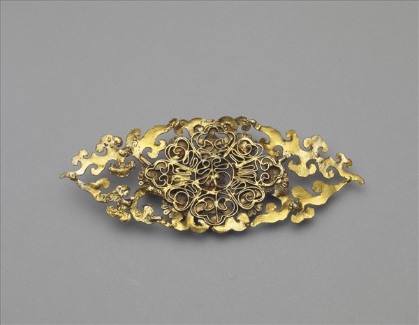 銀鍍金點翠嵌珠菊花結子