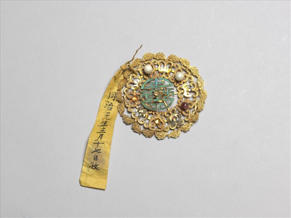 銀鍍金壽字面簪