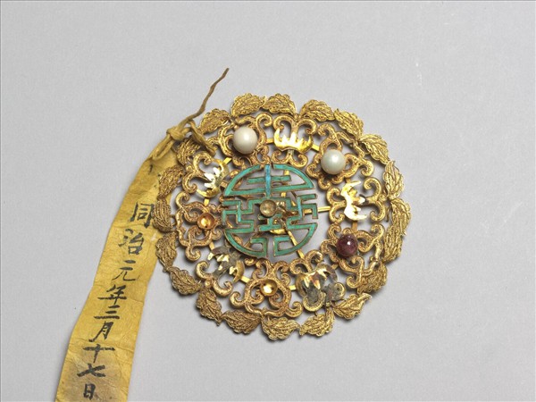 銀鍍金壽字面簪