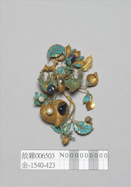 銀鍍金福壽簪花