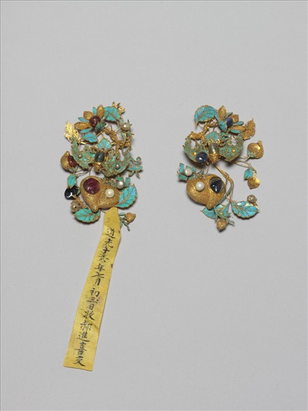 銀鍍金福壽簪花