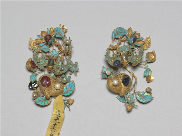 銀鍍金福壽簪花