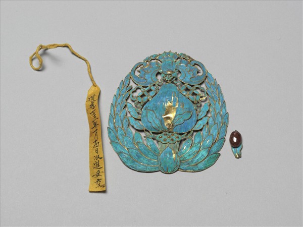 銀鍍金點翠嵌寶石福壽鈿花