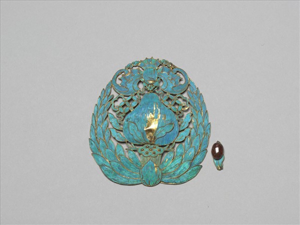 銀鍍金點翠嵌寶石福壽鈿花