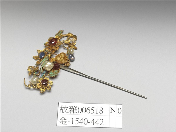 銀鍍金嵌珠寶鸚哥簪