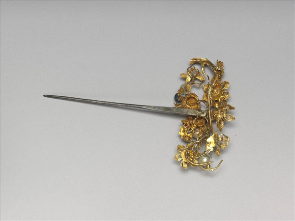 銀鍍金嵌珠寶鸚哥簪