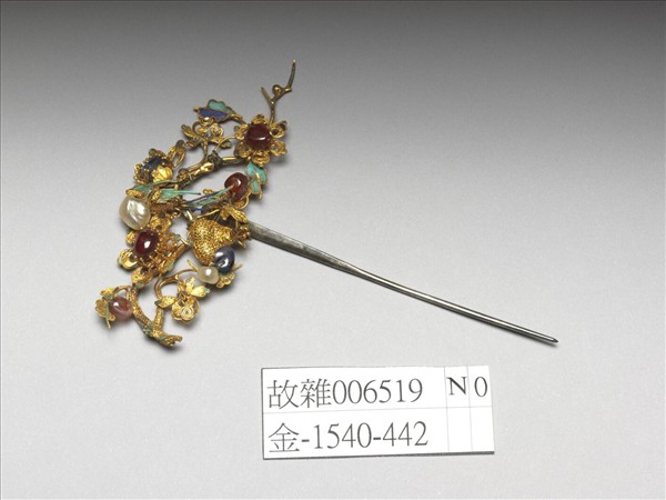 銀鍍金嵌珠寶鸚哥簪