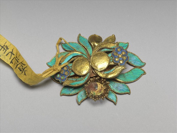 銀鍍金點翠蓮花結子