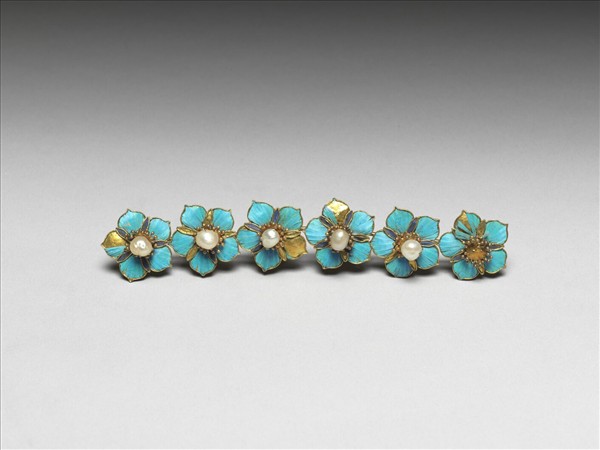 銀鍍金點翠嵌珍珠花卉鈿花