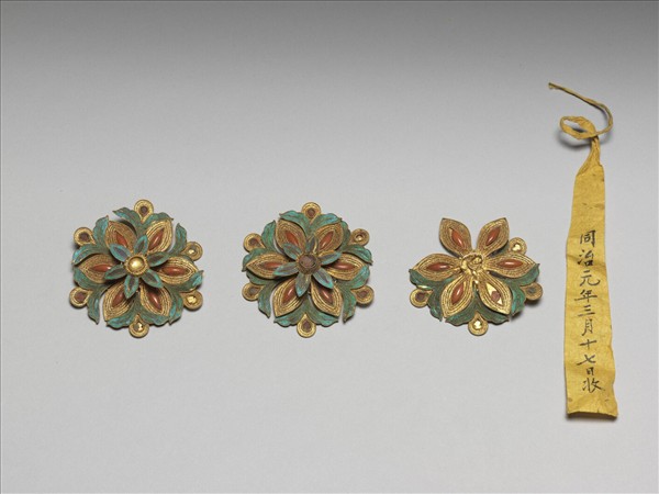 銀鍍金纍絲點翠嵌寶石葵花面簪