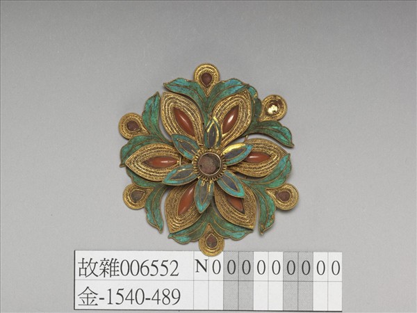 銀鍍金纍絲點翠嵌寶石葵花面簪