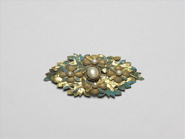 銀鍍金點翠嵌珠海棠結子