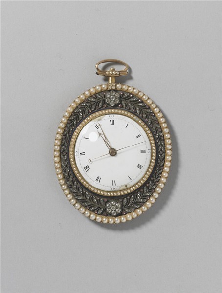 銅鍍金嵌珠寶橢圓形懷錶