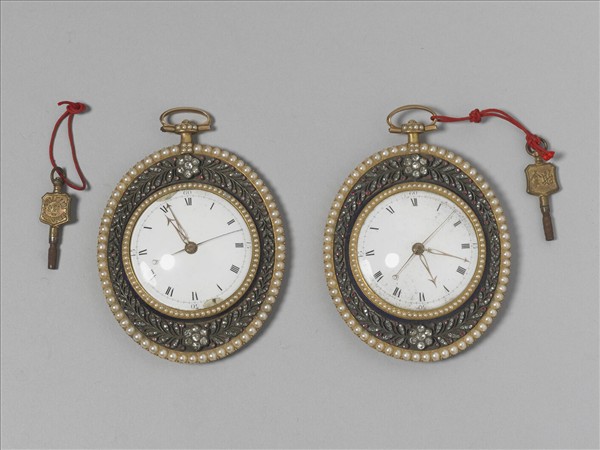 銅鍍金嵌珠寶橢圓形懷錶