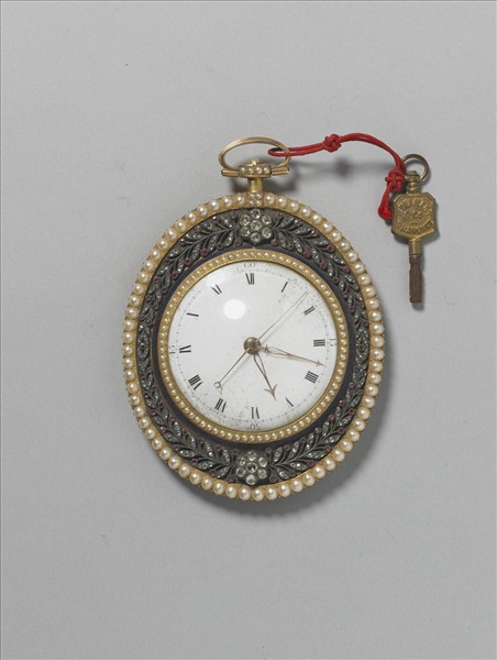 銅鍍金嵌珠寶橢圓形懷錶