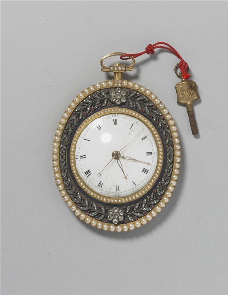 銅鍍金嵌珠寶橢圓形懷錶