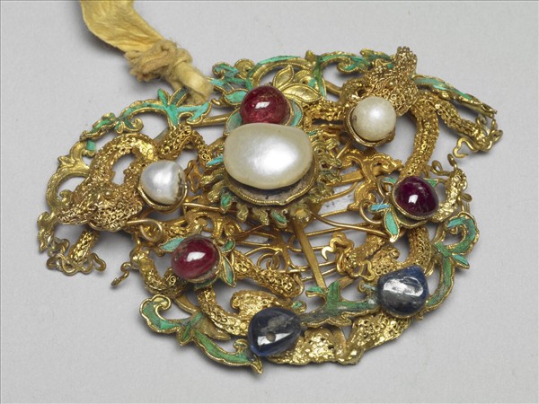 銀鍍金龍戲珠面簪