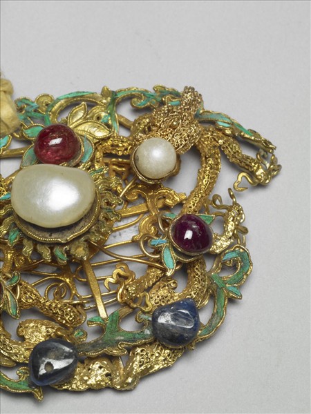 銀鍍金龍戲珠面簪