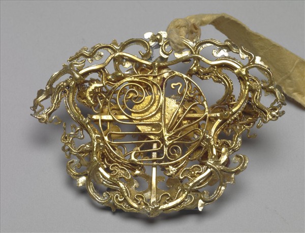 銀鍍金龍戲珠面簪