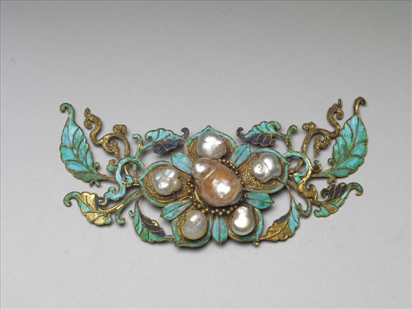 銀鍍金嵌珠花簪花