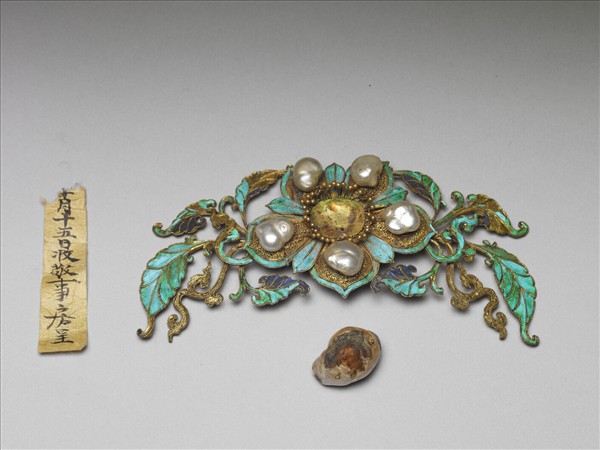 銀鍍金嵌珠花簪花