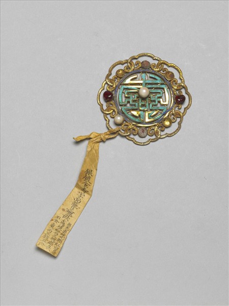 銀鍍金壽字面簪