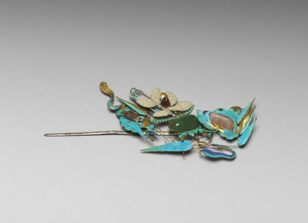 銀鍍金竹梅花藍簪