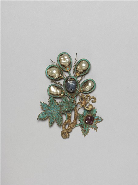 銀鍍金松鼠葡萄簪首