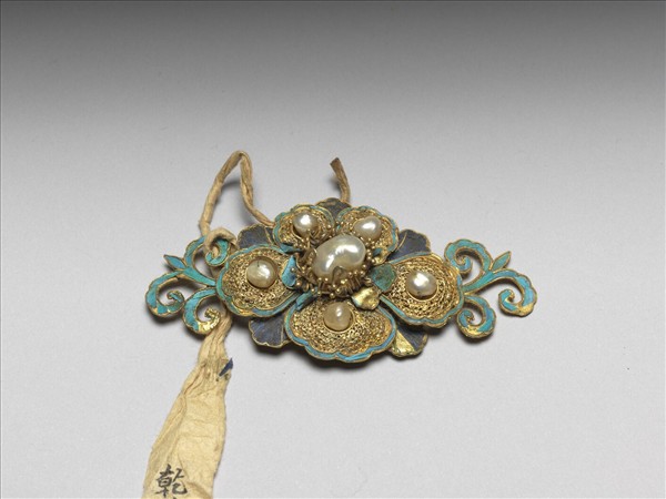 銀鍍金點翠茶花結子