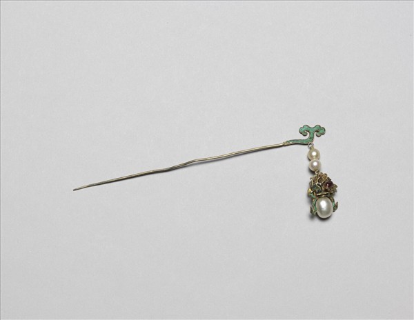 銀鍍金嵌珠寶花籃步搖