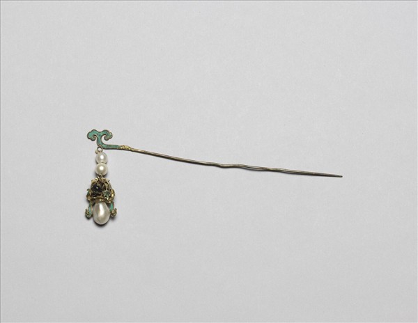 銀鍍金嵌珠寶花籃步搖