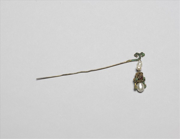 銀鍍金嵌珠寶花籃步搖