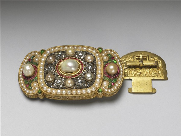 銅鍍金鑲珠寶帶扣