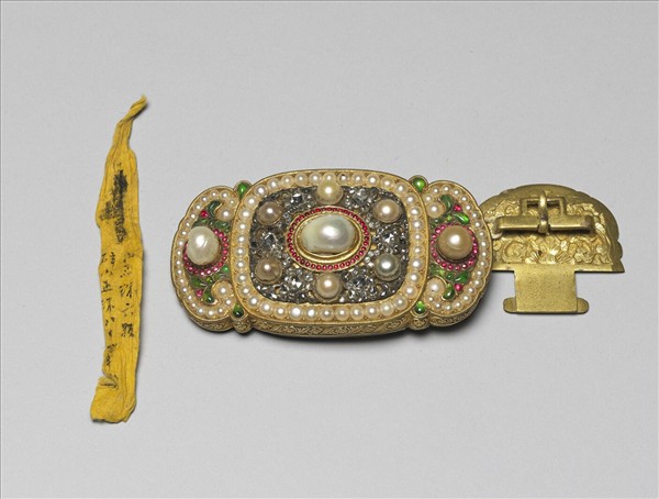 銅鍍金鑲珠寶帶扣