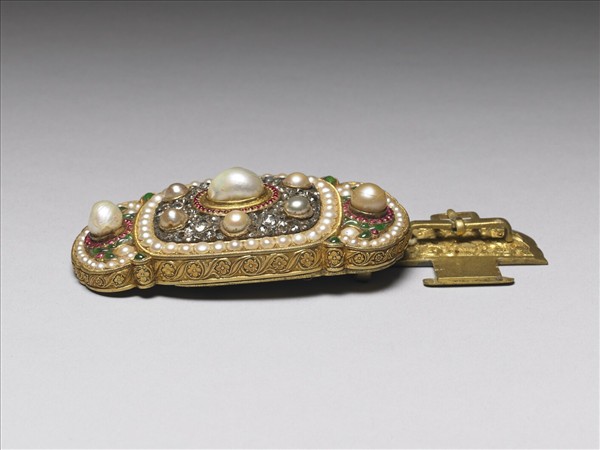 銅鍍金鑲珠寶帶扣