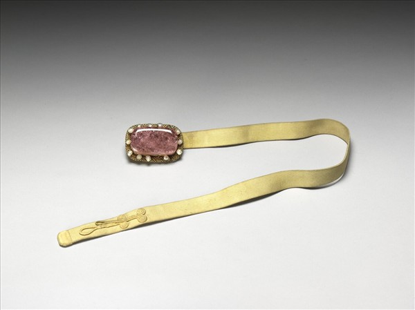 銅鍍金嵌碧璽珍珠帶扣涼帶