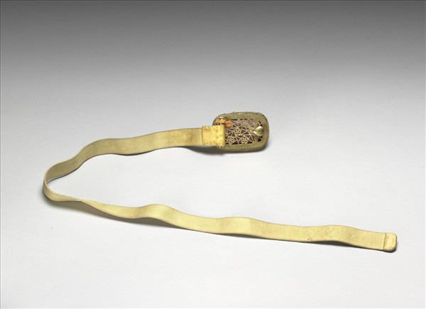 銅鍍金嵌碧璽珍珠帶扣涼帶