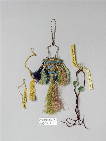 鍍金纍絲點翠花籃香囊