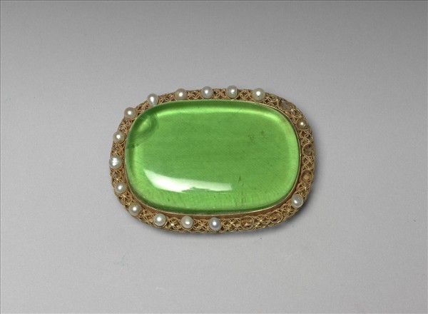 銀鍍金鑲綠玻璃帶頭